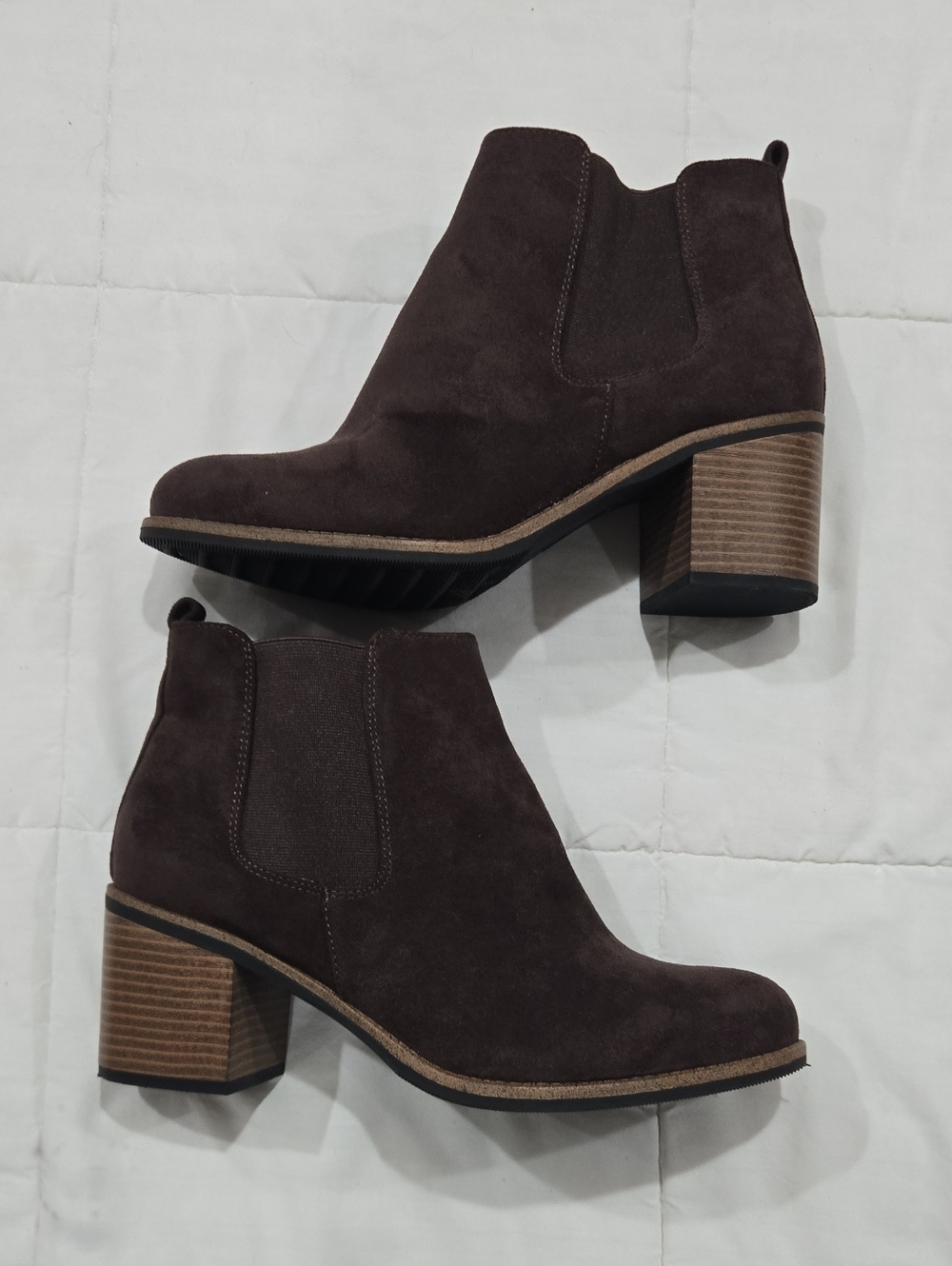 Sonoma Dark Brown Suede Block Heel Chelsea Booties Size 10 Wide